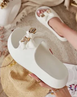 Online Damskie gumowe klapki z ozdobną kokardką Afeen Klapki Płaskie