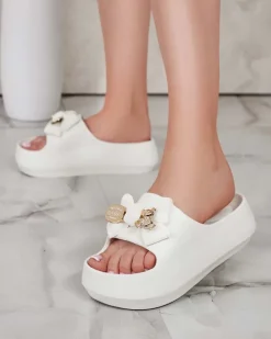 Online Damskie gumowe klapki z ozdobną kokardką Afeen Klapki Płaskie