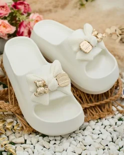 Online Damskie gumowe klapki z ozdobną kokardką Afeen Klapki Płaskie