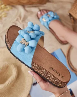 New Damskie klapki ze złotymi misiami i kwiatkami Isaralle Klapki Płaskie