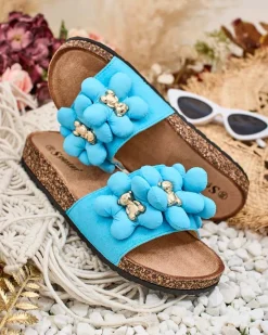 New Damskie klapki ze złotymi misiami i kwiatkami Isaralle Klapki Płaskie