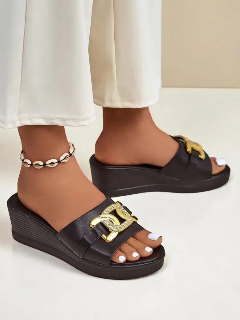 Sale Damskie klapki na koturnie Nolia Klapki Na Obcasie