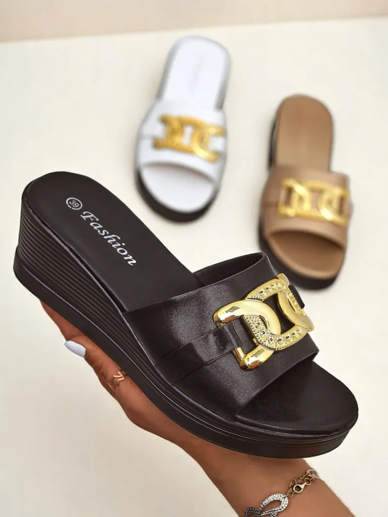 Sale Damskie klapki na koturnie Nolia Klapki Na Obcasie