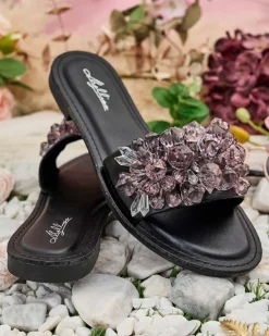 Clearance Damskie klapki z kryształkami Loberra Klapki Płaskie