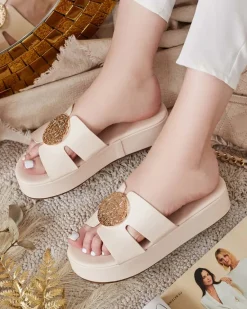 Best Damskie klapki na platformie Emicia Klapki Płaskie