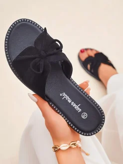 Clearance Damskie klapki na płaskiej podeszwie z kokardką Gerber Klapki Płaskie