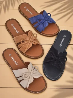 Clearance Damskie klapki na płaskiej podeszwie z kokardką Gerber Klapki Płaskie
