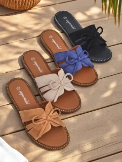 Clearance Damskie klapki na płaskiej podeszwie z kokardką Gerber Klapki Płaskie