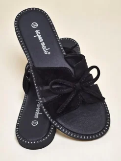 Clearance Damskie klapki na płaskiej podeszwie z kokardką Gerber Klapki Płaskie