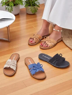 Clearance Damskie klapki na płaskiej podeszwie z kokardką Gerber Klapki Płaskie