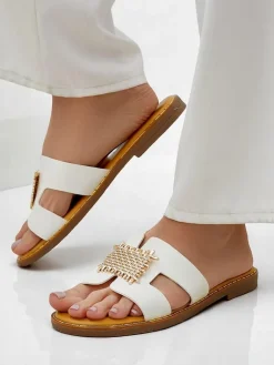 Online Damskie klapki z ozdobą Crattes Klapki Płaskie