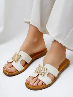 Online Damskie klapki z ozdobą Crattes Klapki Płaskie