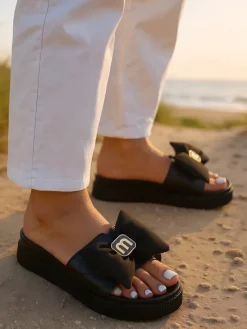 New Damskie klapki na platformie z kokardką Mivo Jump Klapki Płaskie