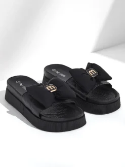 New Damskie klapki na platformie z kokardką Mivo Jump Klapki Płaskie