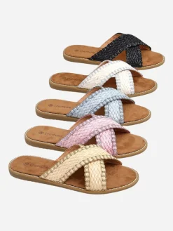Sale Damskie klapki z plecionymi paseczkami Bornes Klapki Płaskie