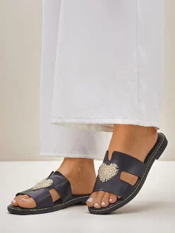 Best Damskie klapki z serduszkiem Gold Heart Klapki Płaskie