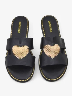 Best Damskie klapki z serduszkiem Gold Heart Klapki Płaskie