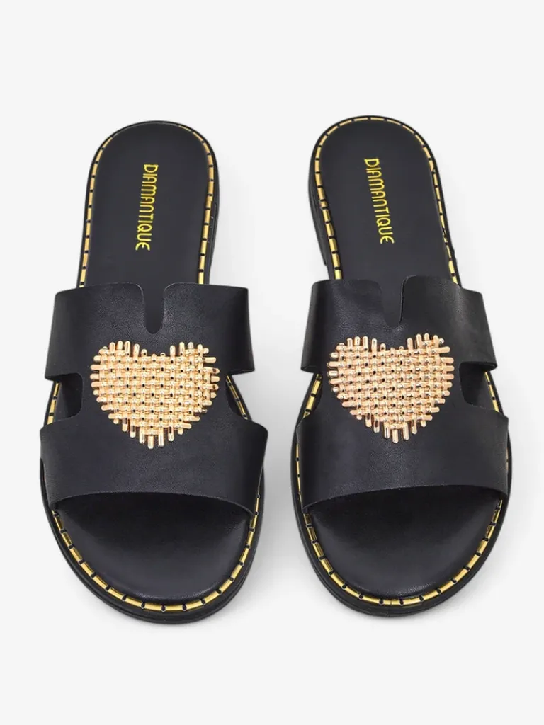 Best Damskie klapki z serduszkiem Gold Heart Klapki Płaskie