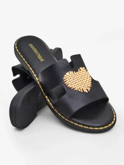 Best Damskie klapki z serduszkiem Gold Heart Klapki Płaskie