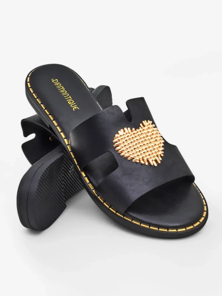 Best Damskie klapki z serduszkiem Gold Heart Klapki Płaskie