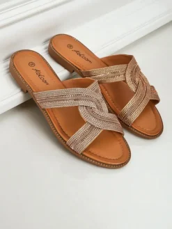 Clearance Damskie klapki plecione Woven Breeze Klapki Płaskie