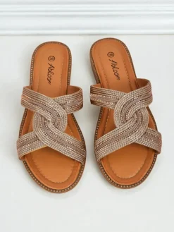 Clearance Damskie klapki plecione Woven Breeze Klapki Płaskie