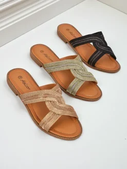 Clearance Damskie klapki plecione Woven Breeze Klapki Płaskie