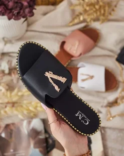 Clearance Damskie klapki z eko skóry Cemenna Klapki Płaskie