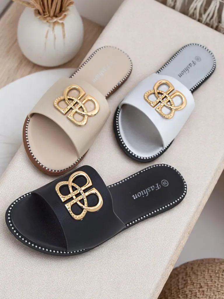 Sale Damskie klapki na płaskiej podeszwie Aura Gold Klapki Płaskie