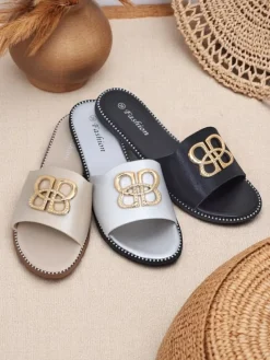 Sale Damskie klapki na płaskiej podeszwie Aura Gold Klapki Płaskie