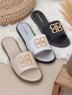 Sale Damskie klapki na płaskiej podeszwie Aura Gold Klapki Płaskie