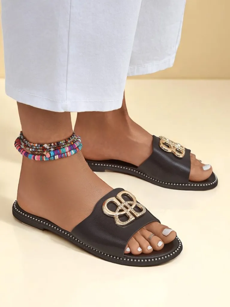 Sale Damskie klapki na płaskiej podeszwie Aura Gold Klapki Płaskie