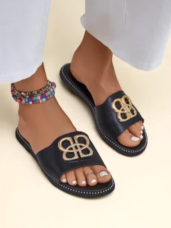 Sale Damskie klapki na płaskiej podeszwie Aura Gold Klapki Płaskie