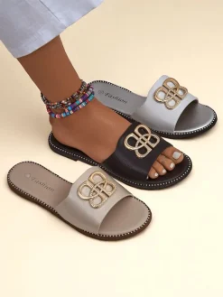 Sale Damskie klapki na płaskiej podeszwie Aura Gold Klapki Płaskie