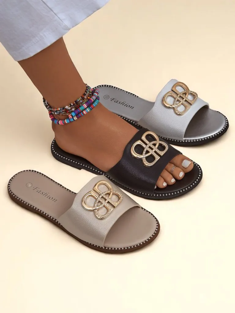 Sale Damskie klapki na płaskiej podeszwie Aura Gold Klapki Płaskie