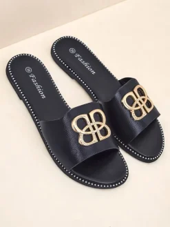 Sale Damskie klapki na płaskiej podeszwie Aura Gold Klapki Płaskie