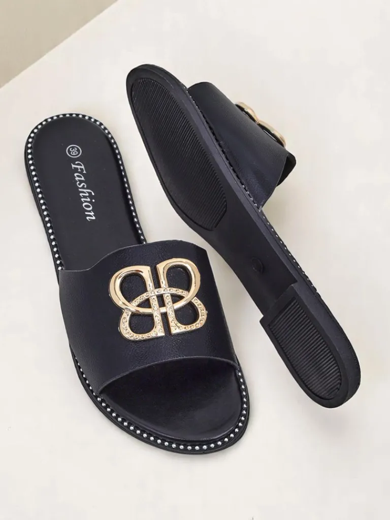 Sale Damskie klapki na płaskiej podeszwie Aura Gold Klapki Płaskie