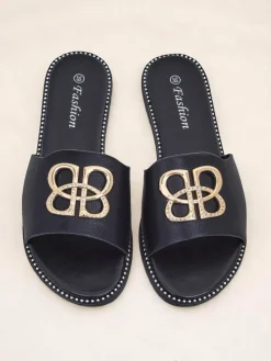 Sale Damskie klapki na płaskiej podeszwie Aura Gold Klapki Płaskie