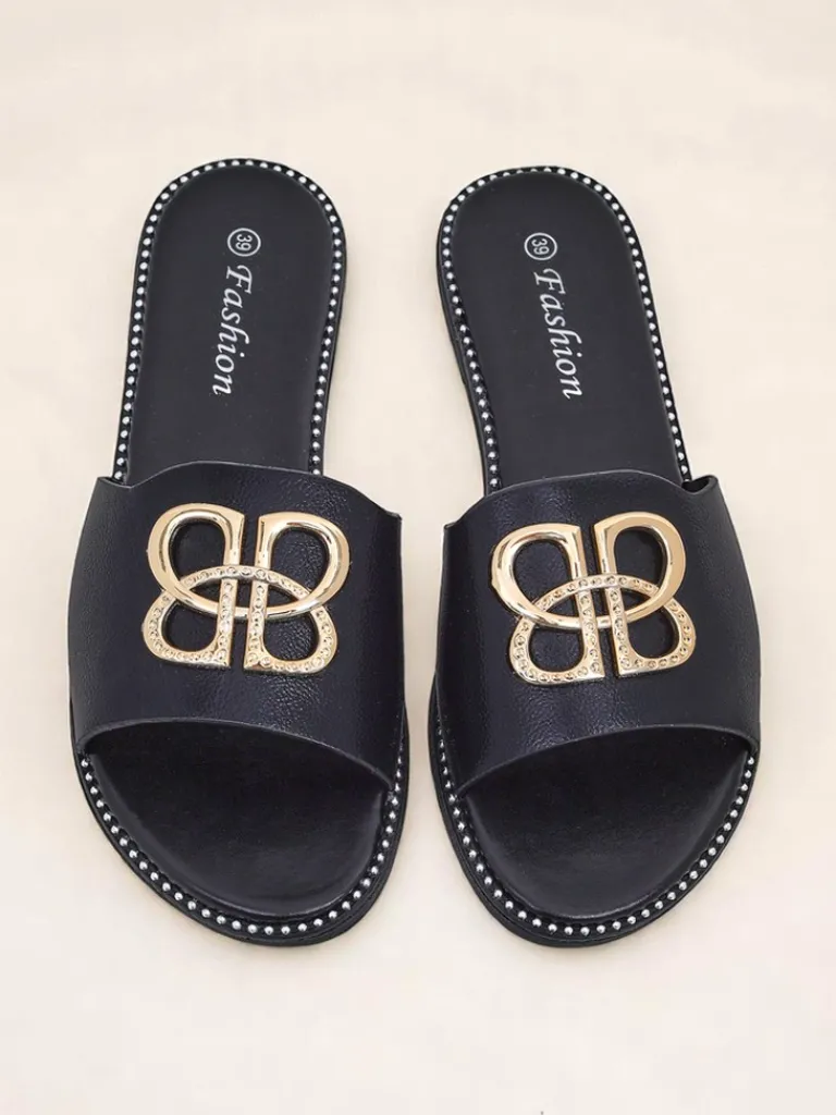 Sale Damskie klapki na płaskiej podeszwie Aura Gold Klapki Płaskie