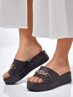 Damskie klapki na koturnie Dalimma Klapki Na Obcasie