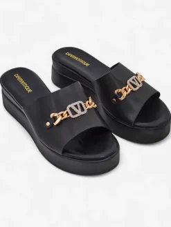 Damskie klapki na koturnie Dalimma Klapki Na Obcasie