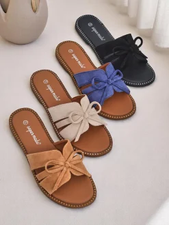 Best Damskie klapki na płaskiej podeszwie z kokardką Gerber Klapki Płaskie