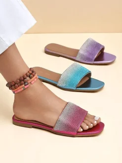 Online Damskie klapki z cyrkoniami ShinyGlow Klapki Płaskie