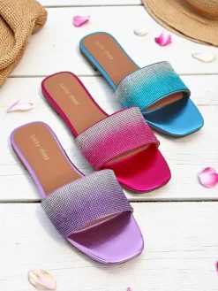 Online Damskie klapki z cyrkoniami ShinyGlow Klapki Płaskie