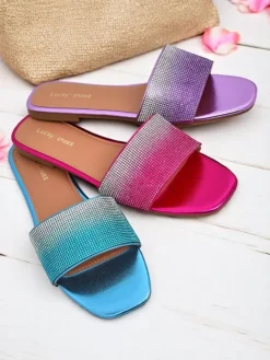 Online Damskie klapki z cyrkoniami ShinyGlow Klapki Płaskie