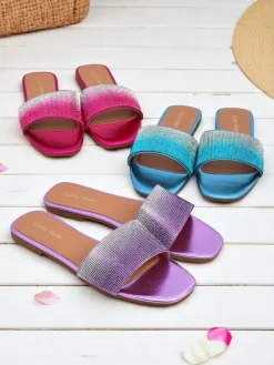 Online Damskie klapki z cyrkoniami ShinyGlow Klapki Płaskie