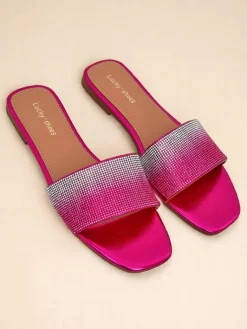 Online Damskie klapki z cyrkoniami ShinyGlow Klapki Płaskie