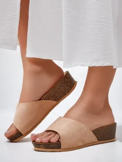 Damskie klapki na niskim koturnie Maderas Klapki Na Obcasie