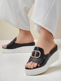 Outlet Damskie klapki na koturnie Daffin Klapki Na Obcasie