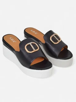 Outlet Damskie klapki na koturnie Daffin Klapki Na Obcasie